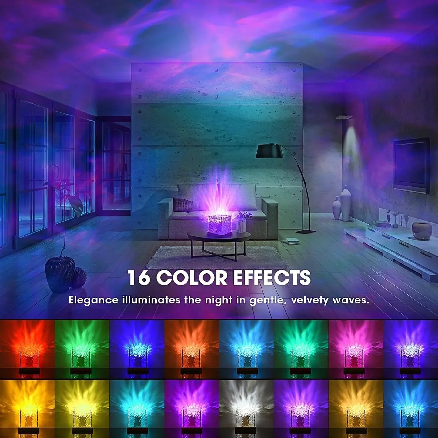 Dynamic Rotating Water Ripple Projector Night Light 3/16 Colors