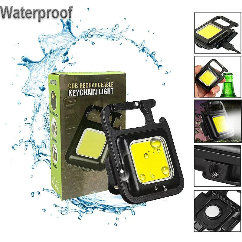 COB Small Flashlight, Keychain Work Light, USB Rechargeable,