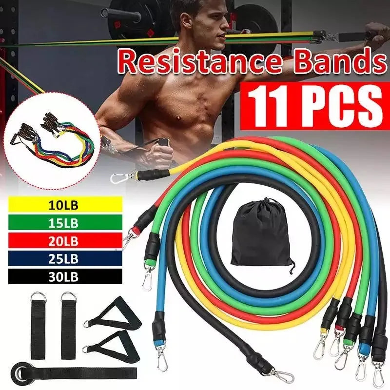 11 PCS Latex Resistance Band Set Yoga Pilates Abs Exercise Fitness Gym Workout