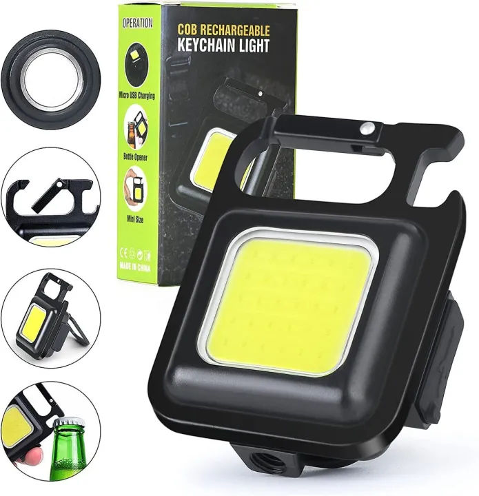 COB Small Flashlight, Keychain Work Light, USB Rechargeable,