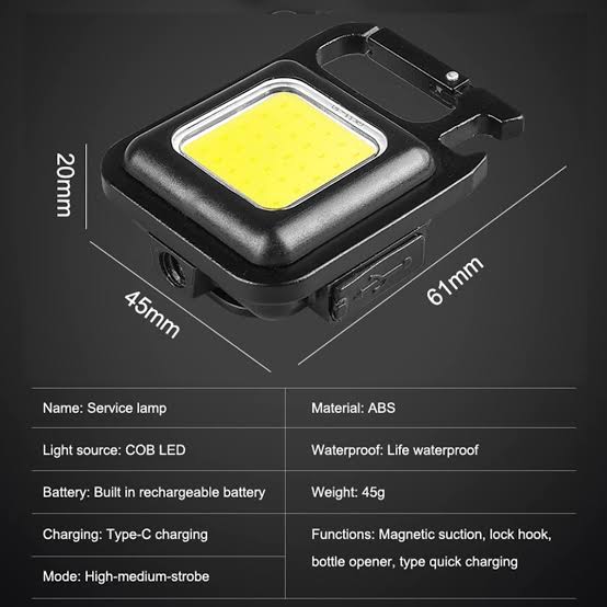 COB Small Flashlight, Keychain Work Light, USB Rechargeable,